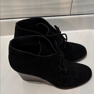 Lucky Brand Black Suede Wedge Ankle Booties